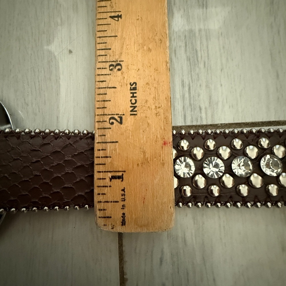 Leather Copper Bronze Fleur De Lis Western RHINESTONE Belt M SM - Picture 10 of 11